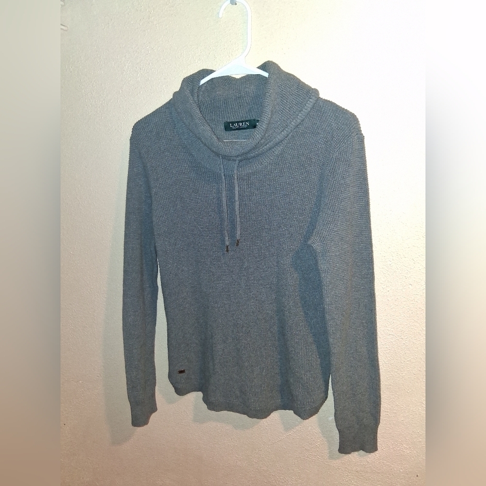 Lauren by Ralph Lauren cowl neck Gray Waffle Knit sweater M